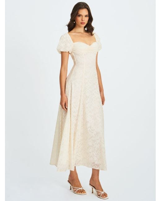 Miss Circle New York White Pandora Bubble Sleeve Backless Maxi Dress