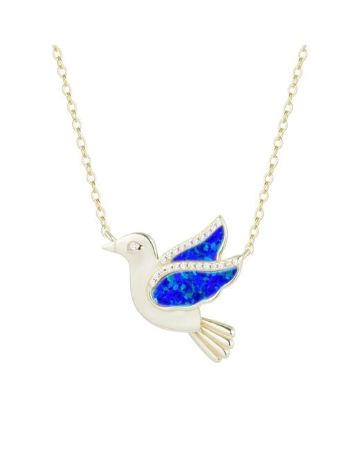 KAMARIA Metallic Opal Dove Bird Necklace With Crystals