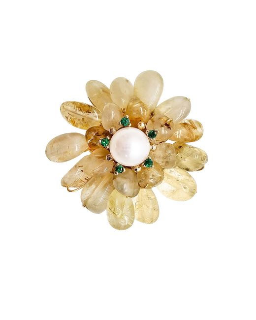 Farra Metallic Prosperity Citrine Beads Flower Brooch