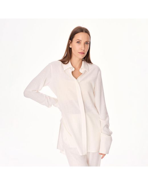 Mandragora White Neutrals Ecru Linen And Viscose A Long, Flowing Shirt