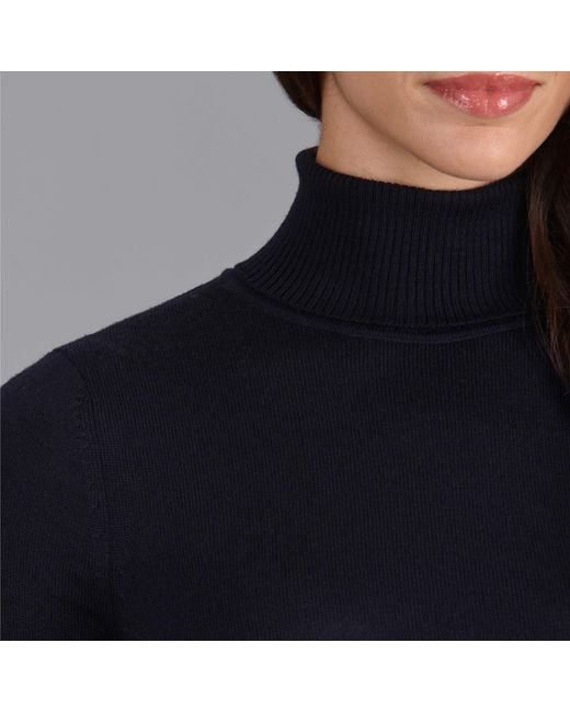 Paul James Knitwear Blue Pure Harriet Extra Fine Merino Wool Roll Neck Jumper