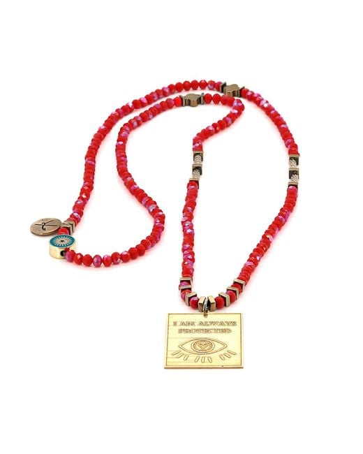 Ebru Jewelry Metallic I Am Always Protected Pendant Beaded Necklace