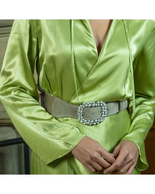 Peachy Belts Ltd Natural Neutrals Stretch Wide Mushroom Suede Waist Belt & Detachable Pearl Spangle Buckle