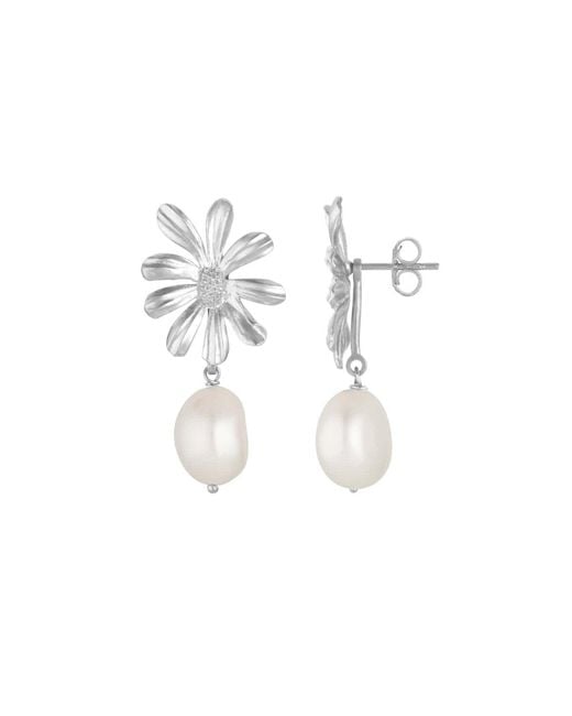 Lulu B London White Daisy Flower & Pearl Stud Drop Earrings
