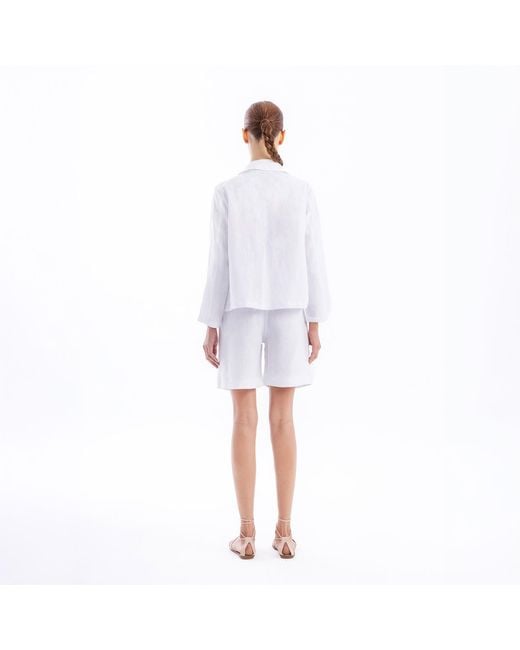 Haris Cotton White Solid Linen Bermuda With Pleats