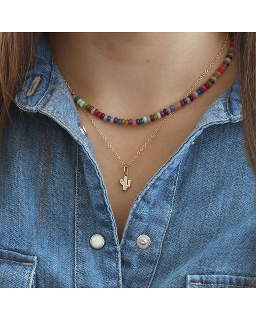 Kris Nations Metallic Opal Cactus Charm Necklace