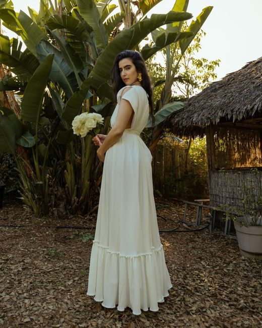 Jennafer Grace White Ivory Pleated One Shoulder Maxi Dress