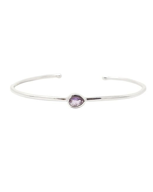 Harfi Metallic Minimalist Sterling Amethyst February Birthstone Bangle Bracelet