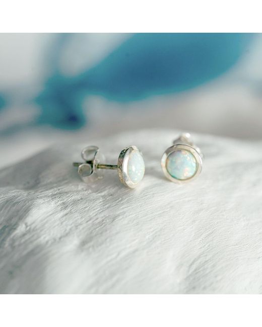 Isla Silver Metallic Round Opal Stud Earrings