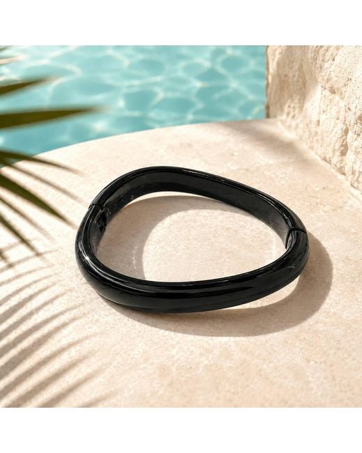 Rare Matters Jewelry Black Modern Organic Shape Lacquer Stainless Steel Hinge Cuff Bracelet
