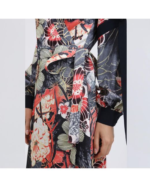 Smart and Joy Red Wrap Dress With Flower Print And Satin Bias