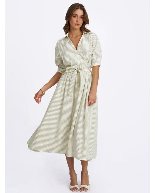 Miss Circle New York Gray Danica Pine Bamboo Poplin Striped Shirt Midi Dress