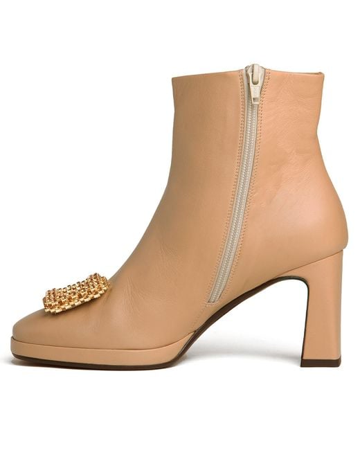 Beautiisoles by Robyn Shreiber Made in Italy Brown Neutrals Scarlet Leather Bootie With Rhinestones Comfortable & Dressy For Evening