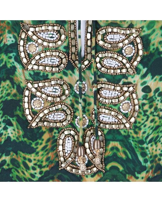 Sophia Alexia Green Emerald Leopard Silk Taj Kaftan