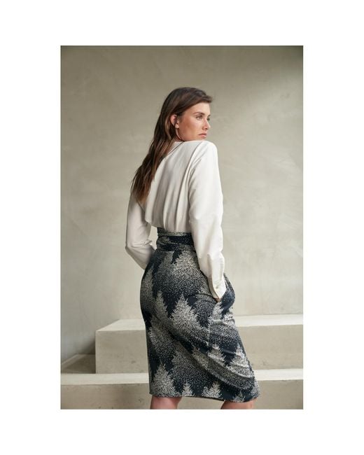 Marianna Déri Gray Forest Print Pencil Skirt With Tie Belt
