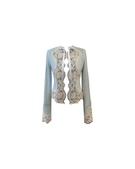 Anna Sui Blue Lingerie Lace Knit Cardigan
