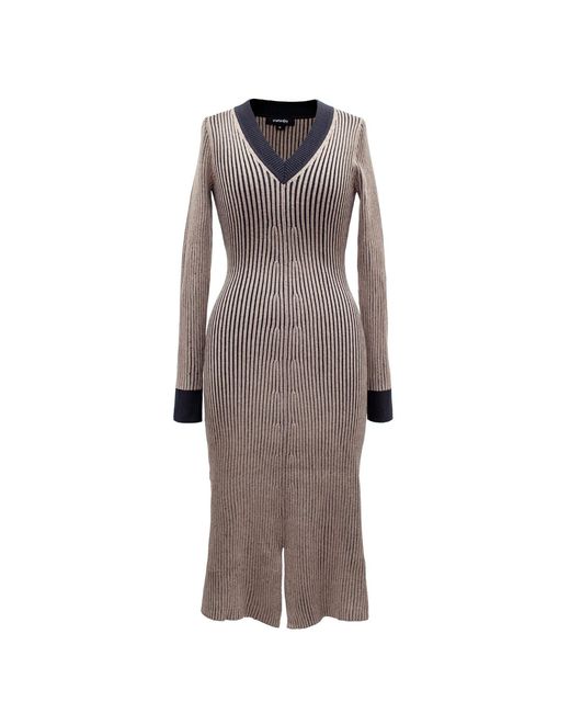 Smart and Joy Brown Bi Color V Neck Jumper Dress
