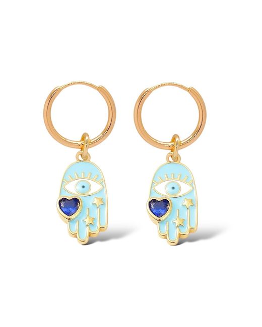 VALERIE CHIC Blue Evil Eye Heart Saphire Hoop Earrings 18K