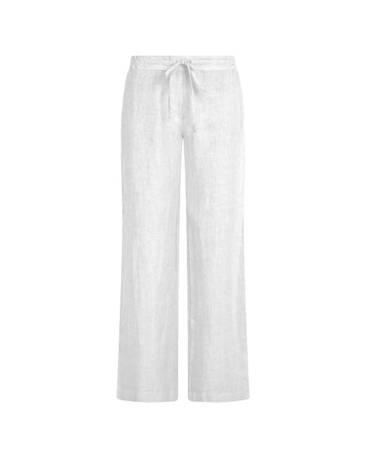 Haris Cotton White Solid Wide Leg Linen Pants