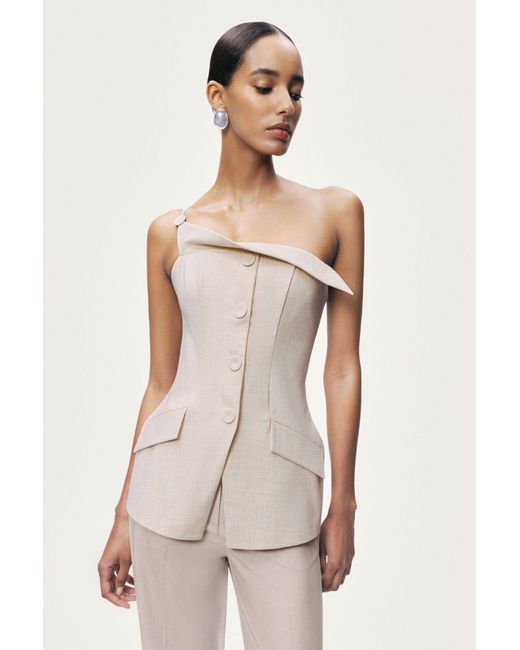 Nocturne Natural Asymmetric One-Shoulder Blouse