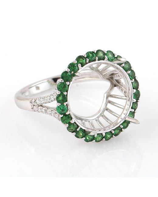 Artisan Green 18k White Gold Micro Pave Diamond With Open Circle Tsavorite Gemstone Cocktail Ring