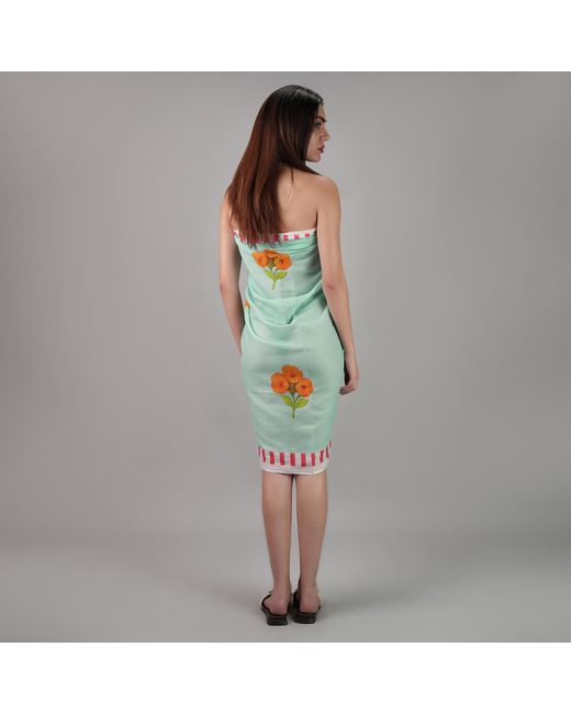 DHARA SHETH DUBAI Blue Azure Bloom Floral Resort Tube-Style Sarong