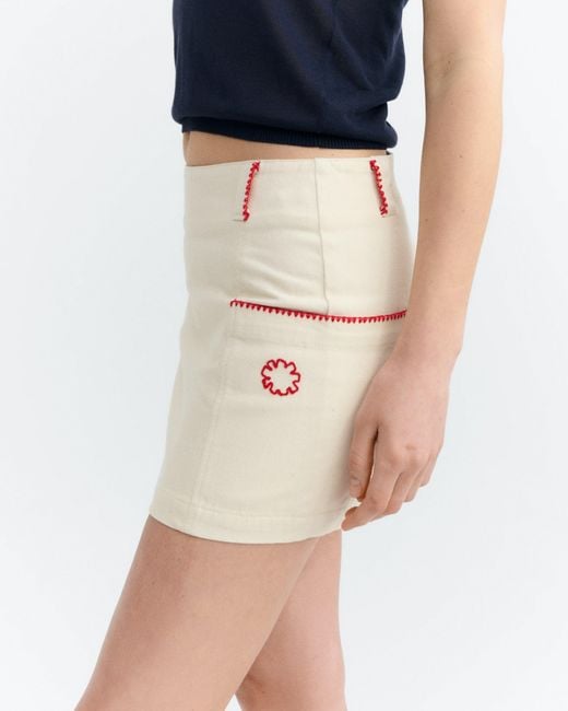Thinking Mu Natural Hand Embroidered Short Skirt Mina