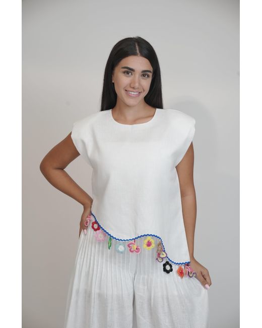 Muda Clothing Fz Llc White Fiji Summer Sleeveless Linen Top