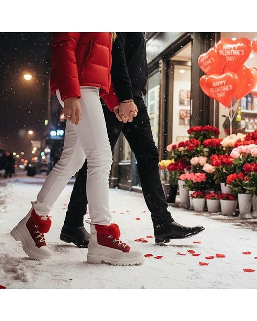 Beautiisoles by Robyn Shreiber Made in Italy Red Francy Leather & Faux Fur Comfortable Ankle Hiking Valentine Bootie