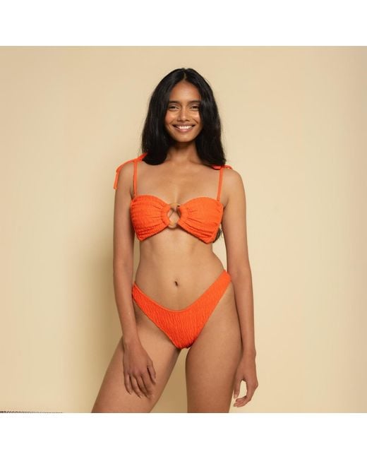 Montce Red Tangerine Tori Ties Bandeau Bikini Top