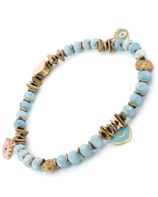 Ebru Jewelry Blue Protective Evil Eye Heart Charm Crystal Beaded Anklet