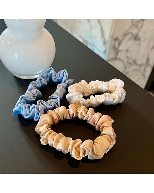 Soft Strokes Silk Blue Set Of Three Pure Mulberry Silk Mini Scrunchie Weekly Special Hair Ties Daisy Dreams