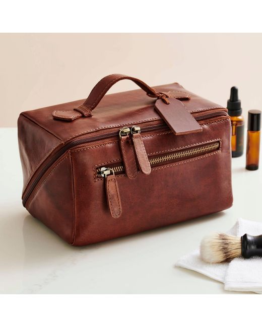 Posh Totty Designs Brown Tan Leather Lay Flat Wash Bag for men