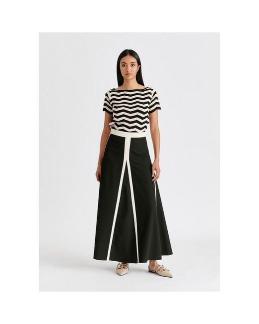 Paisie Black Contrast Trim Maxi Skirt