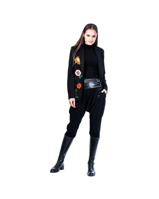 Lalipop Design Blue Black Harem Pants With Colored Buttonholes & Vegan Leather Waistline