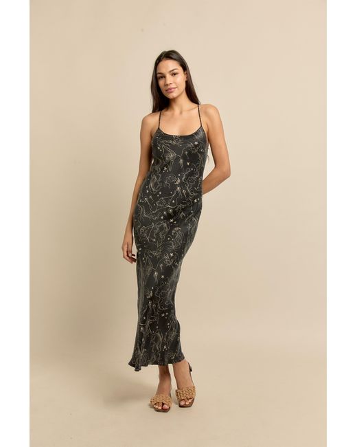 Lily Rou Lily Rou Silk Ray Midi Slip Dress in Black | Lyst UK