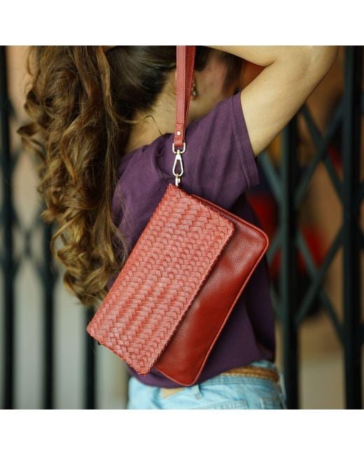 Hides Leather Co. Red Handcrafted Leather Crossbody Charm, Adjustable Wristlet For Phone, Passport & Essentials