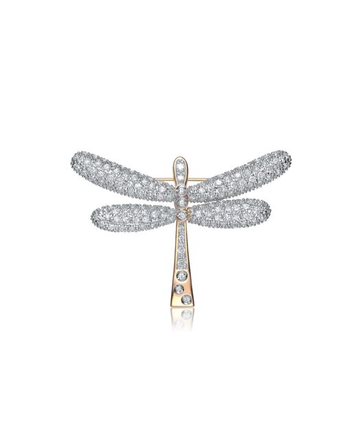 Genevive Jewelry Metallic Sterling Silver White Cubic Zirconia Gold Plating Clear Dragonfly Pin