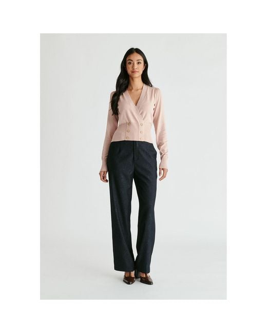 Paisie Pink Long Sleeve Knitted Button Wrap Top