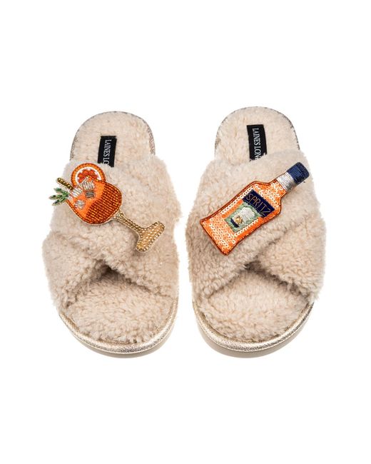 Laines London Natural Neutrals Laines Neutral Boucle Slippers With Summer Spritz Brooches
