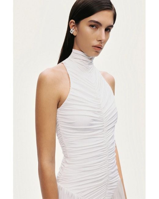Nocturne White Ruched High-Neck Maxi Dress