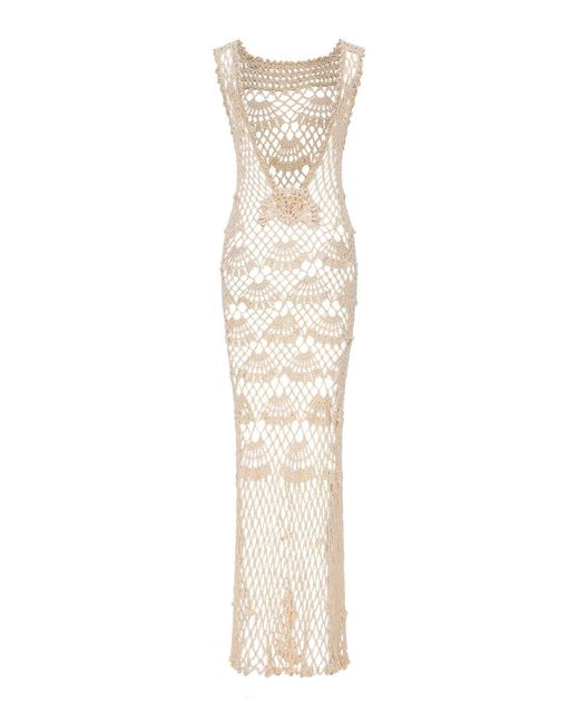 Andreeva White Neutrals Pearl Handmade Maxi Crochet Dress