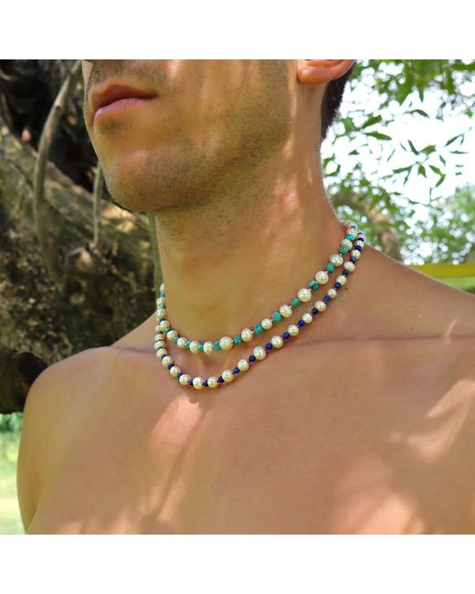 Mineralgems•Studio Blue And Pearl Necklace Fail for men