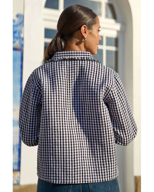 Yumi' Black Gingham Frill Collar Jacket