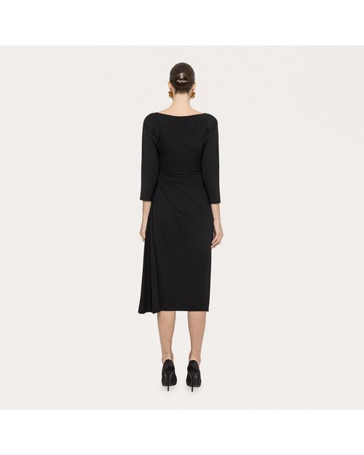 Nissa Black Pleat-Detail Midi Dress