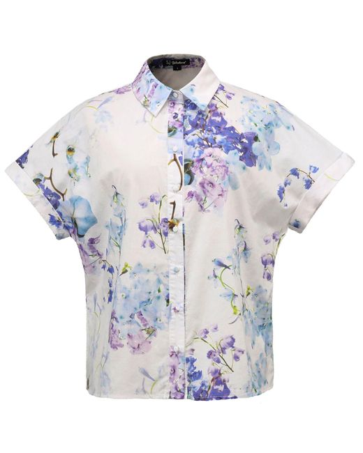 Smart and Joy Blue Macro Floral Print Short Sleeves Shirt