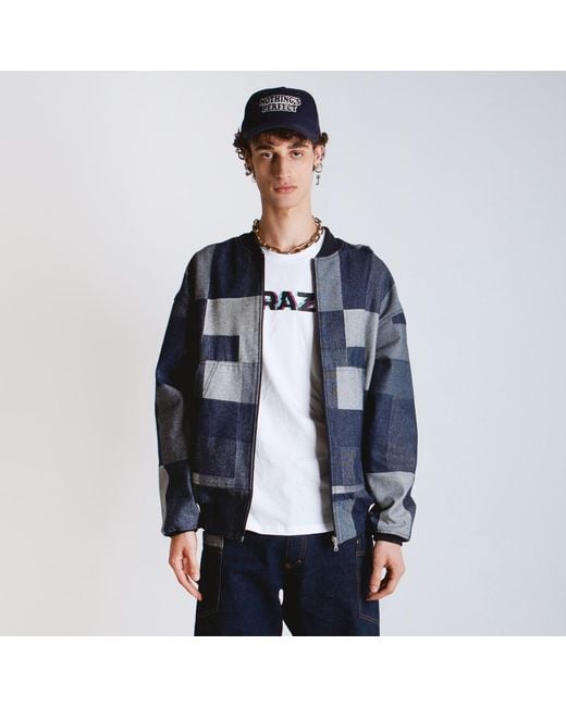Win Out Blue Patchwork Denim Bomber for men