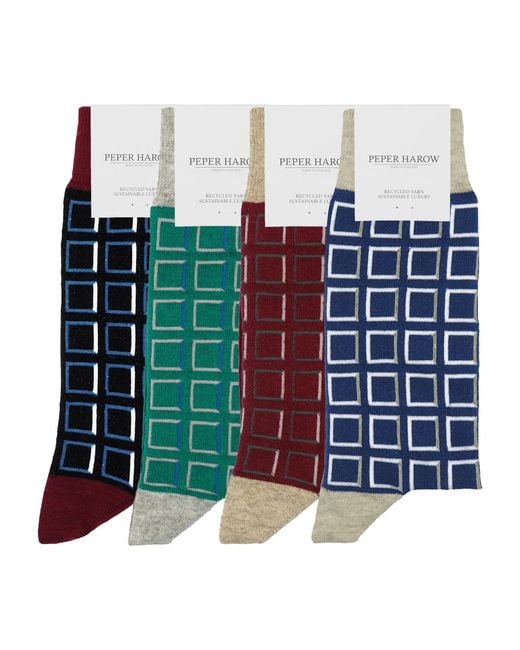 Peper Harow - Made in England Blue Cube Socks – Bundle for men