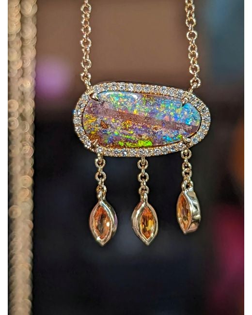 KAMARIA Metallic Boulder Opal Necklace With Sapphire Drops