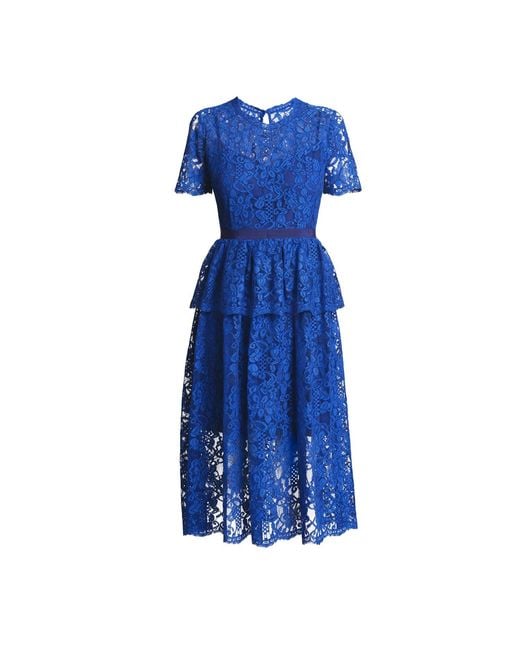 Rumour London Blue Lucia Lace Midi Dress With Peplum